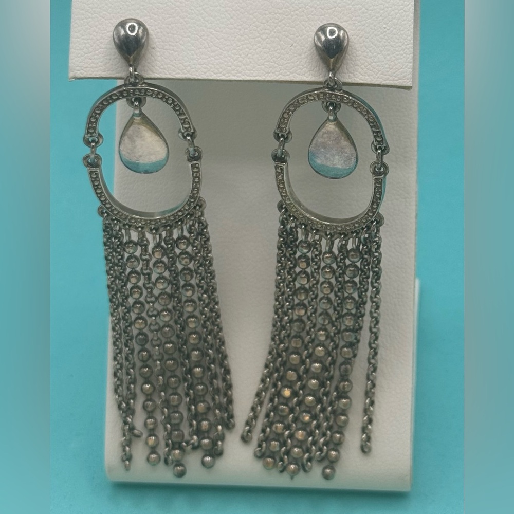 ✨ MONET Silver-Tone Dangle Chandelier Statement Fringe Earrings